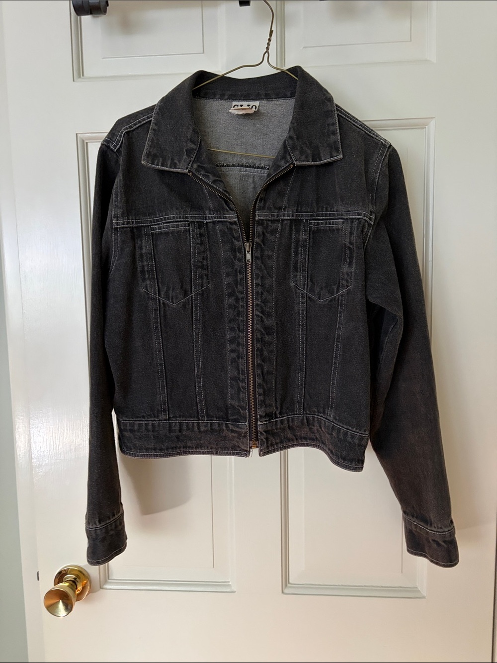Clio Washed Black Zip-Up Denim Jacket